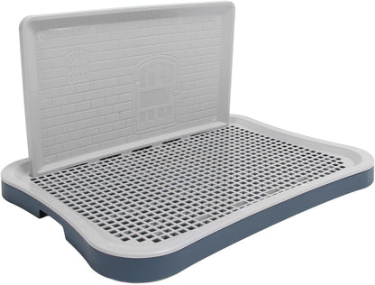 Dog Training Toilet with Wall Column, Removable Portable Puppy Mesh Training Potty, Indoor Dog Litter Box for Large Small Medium Pets, Plastic Material with Chew Design (Dark Blue)