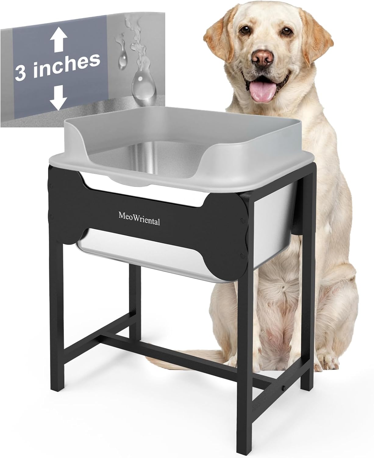 2.5 Gallon No Spill Elevated Dog Water Bowl for Large Breed, 14.2" Tall Stainless Steel Large Raised Dog Food Bowls with Metal Stand for Relief Joint Pressure, Tip- Proof, Easy Clean, Indoor & Outdoor