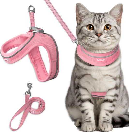 Cat Harness and Leash Set,Escape Proof Kitten Harness,Step in Adjustable Soft Lightweight,Easy Control,Reflective Strips Comfortable for Walking Travel(Baby Pink,M)