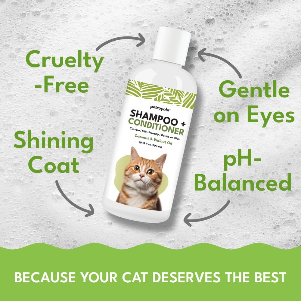 2-in-1 Cat Shampoo and Conditioner – Persian Cat Shampoo – Kitten Shampoo for Cats – Cat Shampoo for Dandruff – Pet Shampoo for Cats with Aloe Vera, Coconut & Walnut – 10.14floz