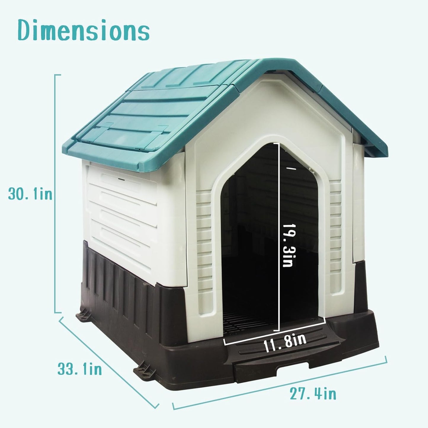 Dog House Indoor Outdoor Durable Waterproof Pet Plastic Dog House for Medium Large Dogs Insulated Puppy Shelter Kennel Crate with Air Vents and Elevated Floor (Blue, 33.1" Wx27.4 Dx30.1 H)