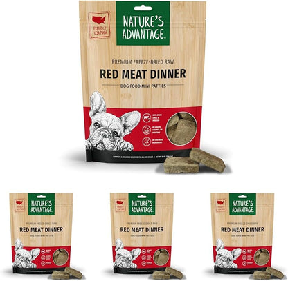 Nature's Advantage Freeze-Dried Raw Red Meat Dinner Dog Food Mini Patties, 14 oz | Beef, Venison, Fruits, Veggies | Grain Free, High Protein Nutrition (Pack of 4)