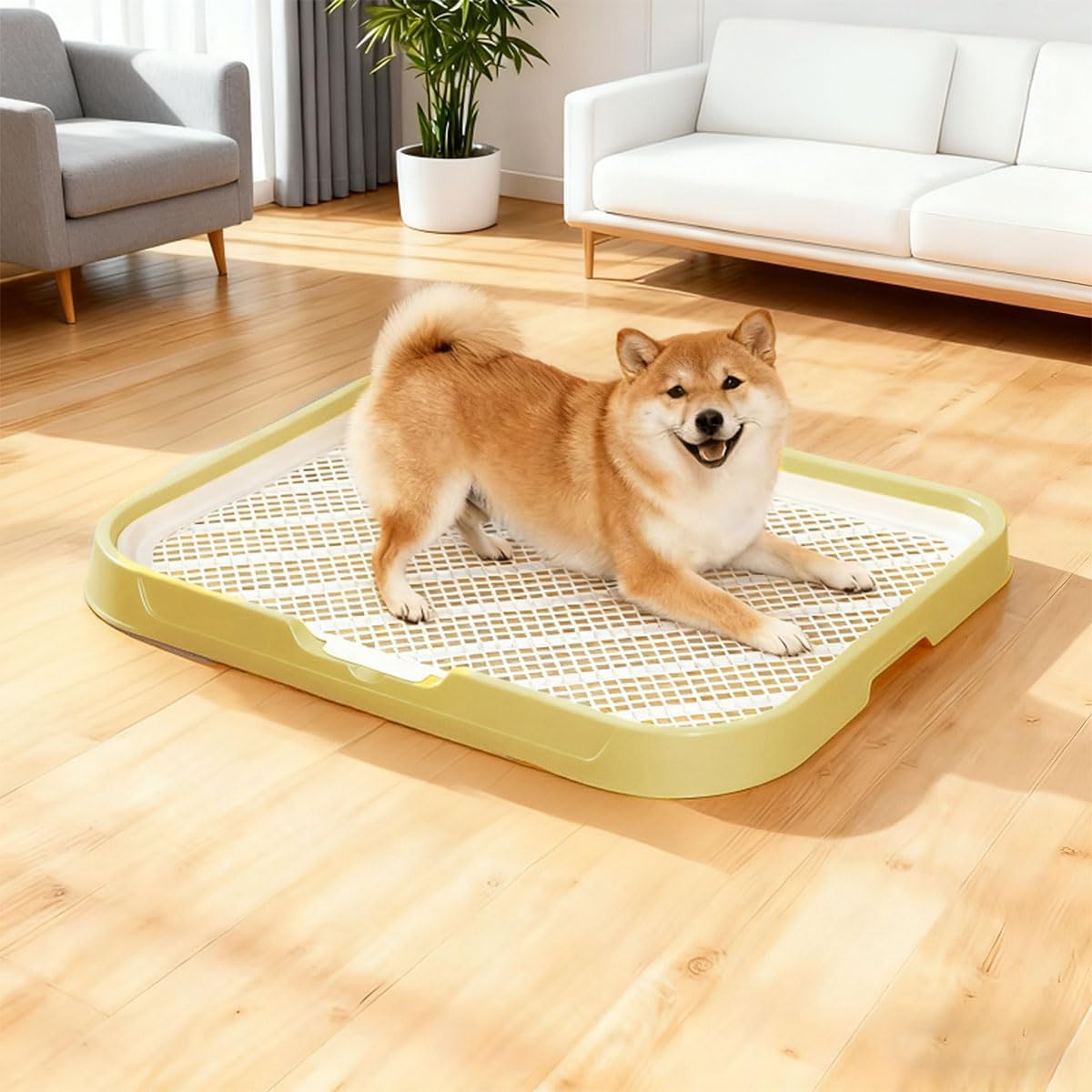 Dog Potty Tray Toilet Doggy Bathroom Dog Litter, Indoor Pee Pad Toilet Puppy Pee Pad Holder, Puppy Pee Mesh Tray, Dog Potty Pan for Small Medium Puppies (Yellow, 50X65cm)