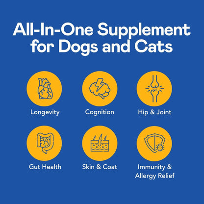 All-in-One Multi Liquid Multivitamin for Dogs and Cats – Daily Supplement with Digestive, Immunity, Allergy & Skin & Coat Support, Mobility Support – Antioxidant Blend for Longevity, 4oz