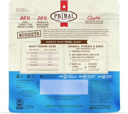 Primal Freeze Dried Raw Dog Food Nuggets, Duck, Complete & Balanced Meal, Also Use as Topper or Treat, Premium, Healthy, Grain Free, High Protein Raw Dog Food, 5.5 oz