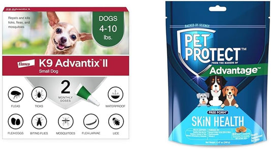 Bundle of K9 Advantix II Small Dog | 2-Mo Supply + Pet Protect Skin Health Soft Chews for Dogs, 60 Count