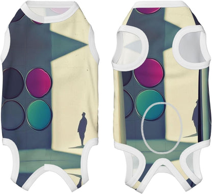 Colorful Walls Dog Surgery Suit Recovery Suit, 100% Cotton Breathable Full Body Dog & Cat Surgical Suit with Cute Prints, Alternative to Cone for Spay Neuter Wound Care, Male & Female Pets Medium