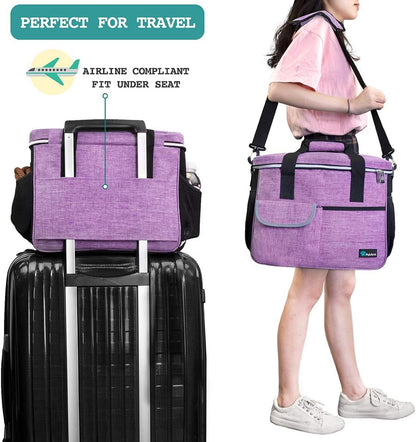 PetAmi Dog Travel Bag, Travel Pet Bag Organizer, Dog Food Travel Bag with Container Collapsible Bowls, Pet Travel Supplies Gift Accessories for Weekend Camping, Puppy Cat Diaper Bag, Purple Medium