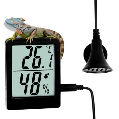 Digital Reptile Thermometer and Humidity Gauge, Large LED Display Terrarium Hygrometer with Adhesive Tape, for Bearded Dragon Tank, Leopard Gecko, Snake, Lizard, Hermit Crab Accessories