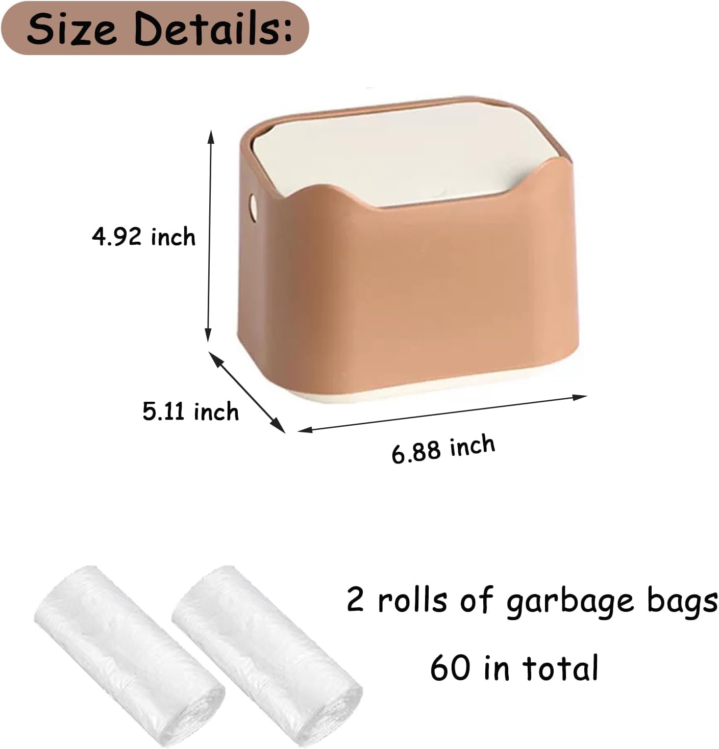 Cat Litter Trash Can Mini Countertop Trash Can with Press Type Lid Cat Poop Trash Can Includes 50 Refill Bags (Dark Brown)