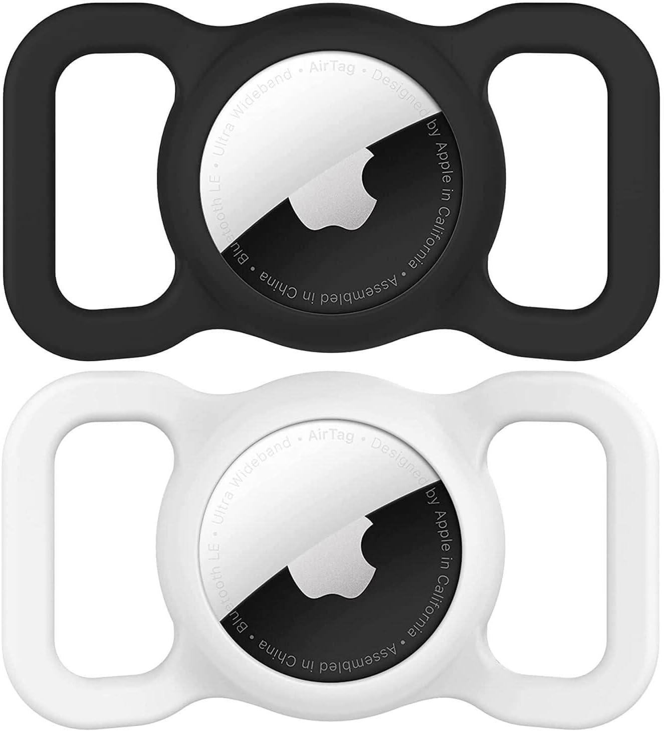 SWINCHO for AirTag Dog Collar Holder [2 Pack] Waterproof High-Strength Elastic Silicone Dog Cat Air Tag Holder, (Black&White)