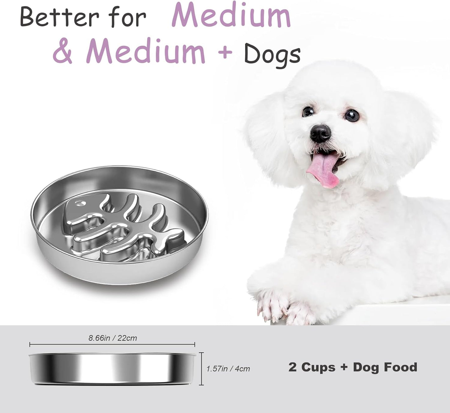 Stainless Steel Slow Feeder Dog Bowl, 304 Grade MetalPet Food Bowl, Teddy Cat Design Insert, HealthyFeeding Solution for Dogs, Cats