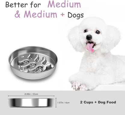 Stainless Steel Slow Feeder Dog Bowl, 304 Grade MetalPet Food Bowl, Teddy Cat Design Insert, HealthyFeeding Solution for Dogs, Cats
