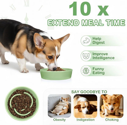 TRUVIC Ceramic Slow Feeder Dog Bowls, 1.5 Cup Puzzle Slow Feeder Bowls for Fast Eaters, Ceramic Dog Food Dish no Black Chin, Puzzle Bowl for Medium Dogs, Green