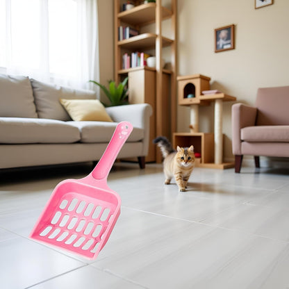 Pink Cat Litter Scoop,Tray with Handle Compact Solid Color Cat Litter Sifter Coffee One Size for Tofu Cat Litter and Clay Litter, Durable ABS Plastic Litter Scoop