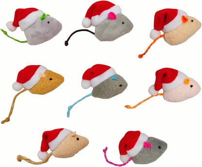 Christmas Catnip Mice Cat Toys – 8 Pack Plush Mice with Santa Hats, Colorful Catnip-Filled Mouse Toys for Indoor Cats and Kittens