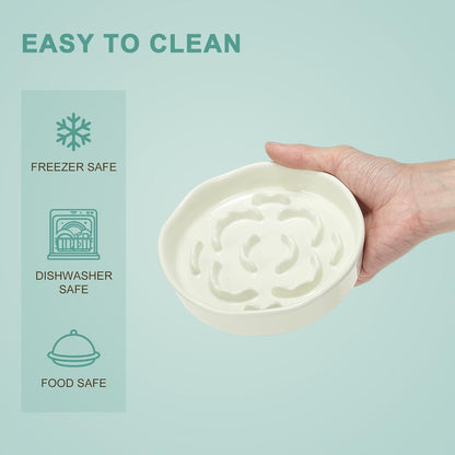 Slow Feeder Dog Bowls, Ceramic Slower Food Feeding Bowl for Small and Medium Dogs, Prevents Fast Eating and Black Chin, Beige, 1 Pc