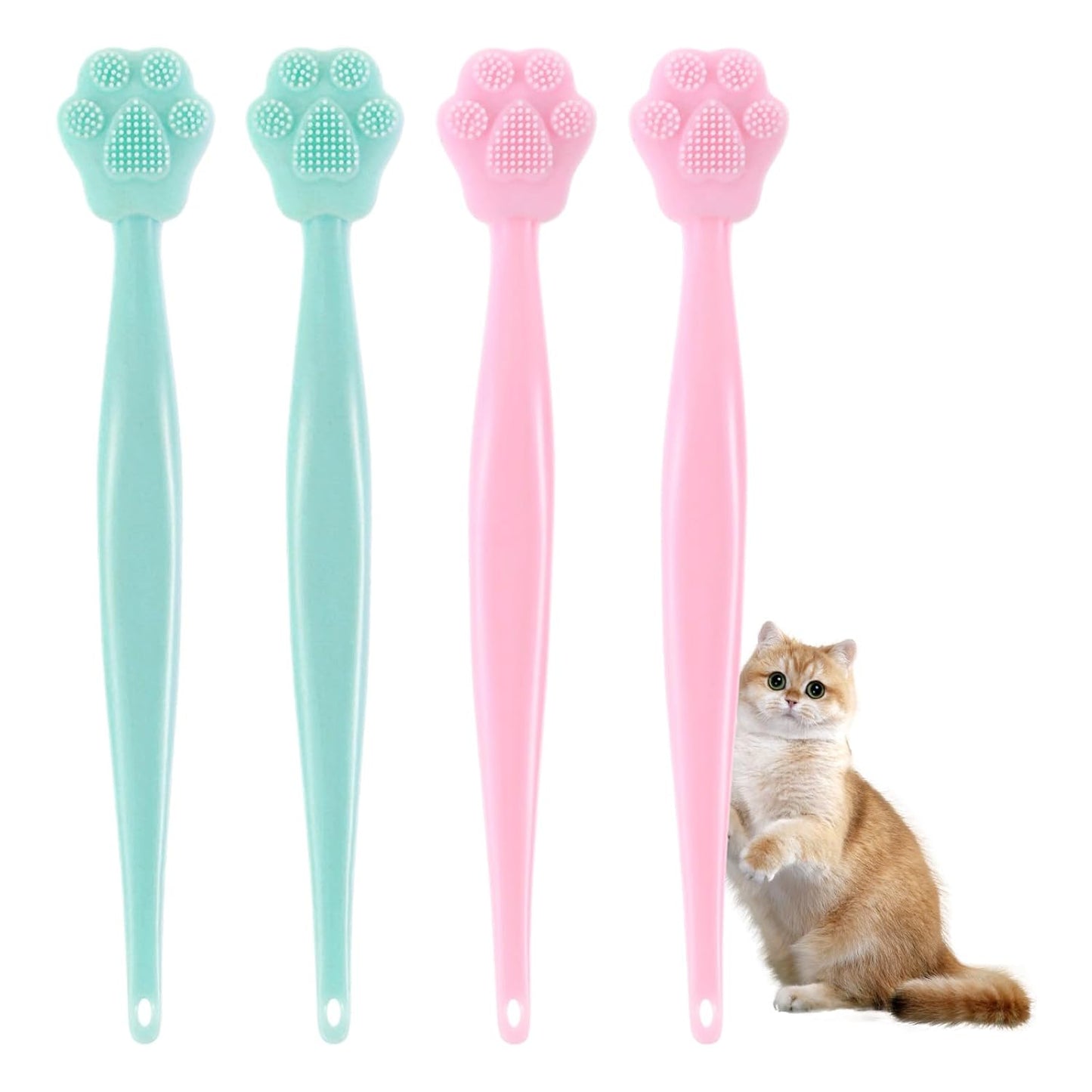 4PCS Cat Chin Acne Brush,Black Seed Soft Silicone Cat Acne Chin Scrubber, Cats Chins Cleaner Acnes Chins Treatment, Cats Brush for Feline Blackhead Removal (Pink & Green)