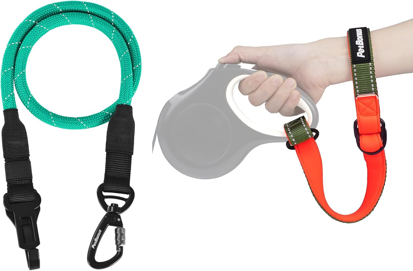 PetBonus Safety Wrist Strap for Retractable Dog Leash and Dog Seat Belt for Car