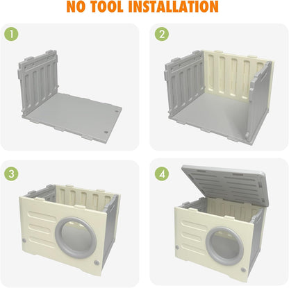 Cat Houses for Outdoor Cats-Weatherproof Heavy-Duty&Sturdy Feral Cat Shelter, Insulated Elevated Stackable Plastic Cave for Outdoor/Indoor Use with Cushion (Grey)