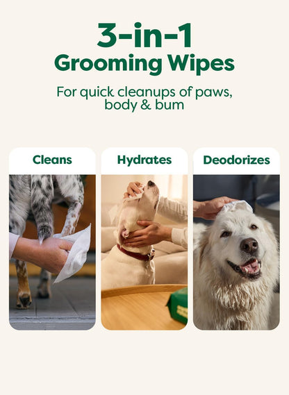 Earth Rated XL Pet Wipes for Dogs & Cats, 3-in-1 Unscented Hypoallergenic Cleaning, Deodorizing and Hydrating Extra Large Grooming for Body, Paws and Butt, Unscented, 60 Count