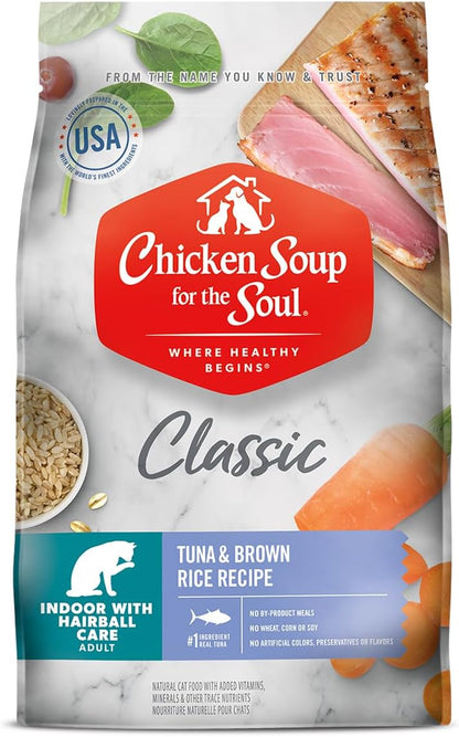 Chicken Soup for Soul Pet Food Indoor Cat - Tuna & Brown Rice, 4.5 LB Bag, All Life Stages, Dry Cat Food with Real Ingredients