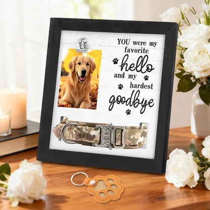 Pet Memorial Picture Frame with Collar Display Holder, Hair Collector Keychain, Remembrance Keepsake Frame for Dogs and Cats, Sympathy Gift for Pet Lovers