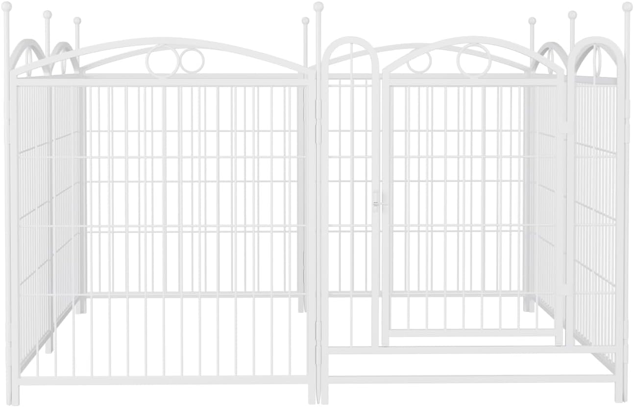 Heavy Duty Dog Playpen Iron White Rust-Resistant Stable Foldable Indoor Outdoor Pet Exercise Pen with Doors