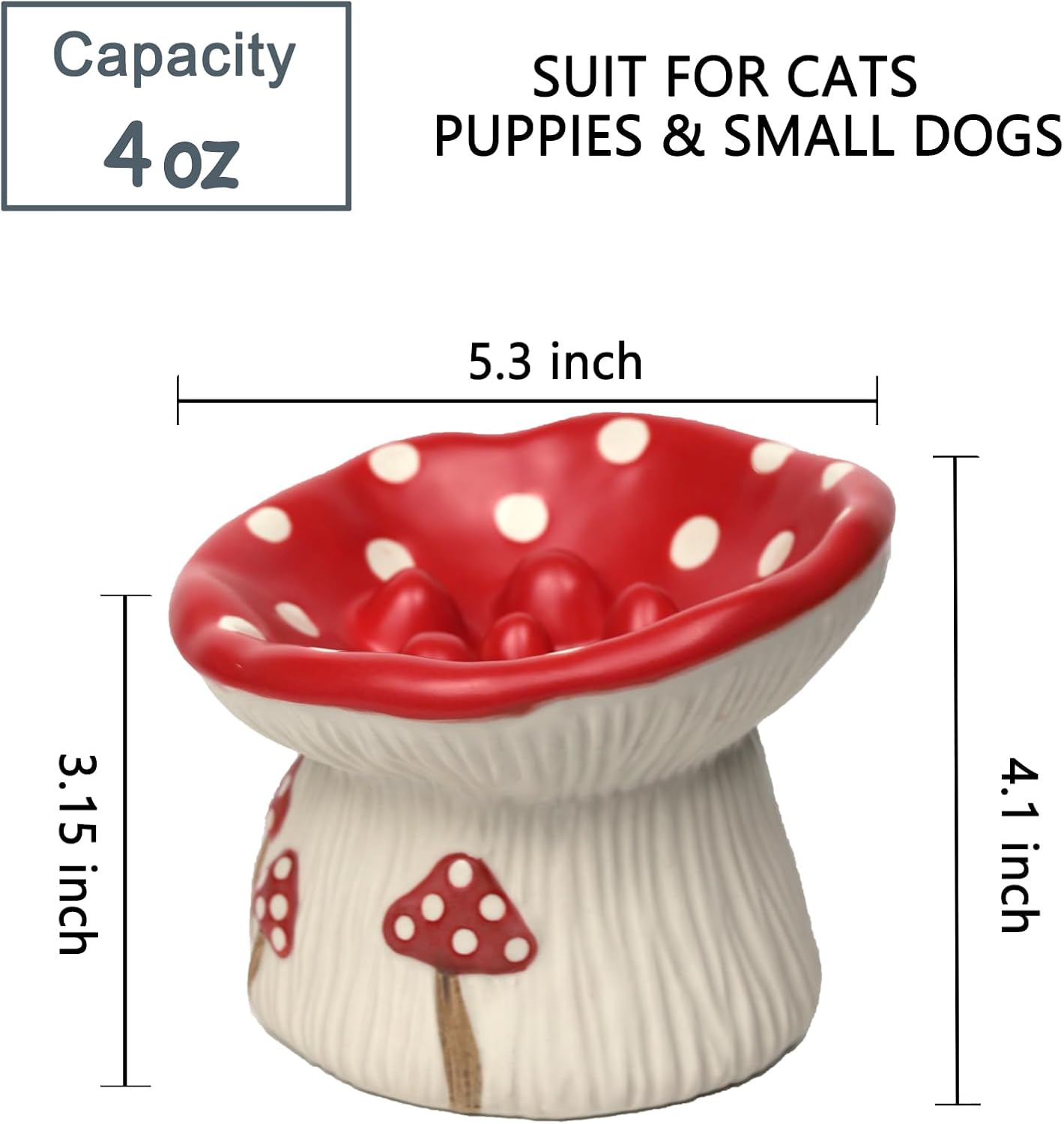 Ceramic Cat Slow Feeder, Cute Mushroom Shape Elevated Food Bowl, Shallow Raised Cat Dish, Anti Vomiting Whisker Fatigue Bowls