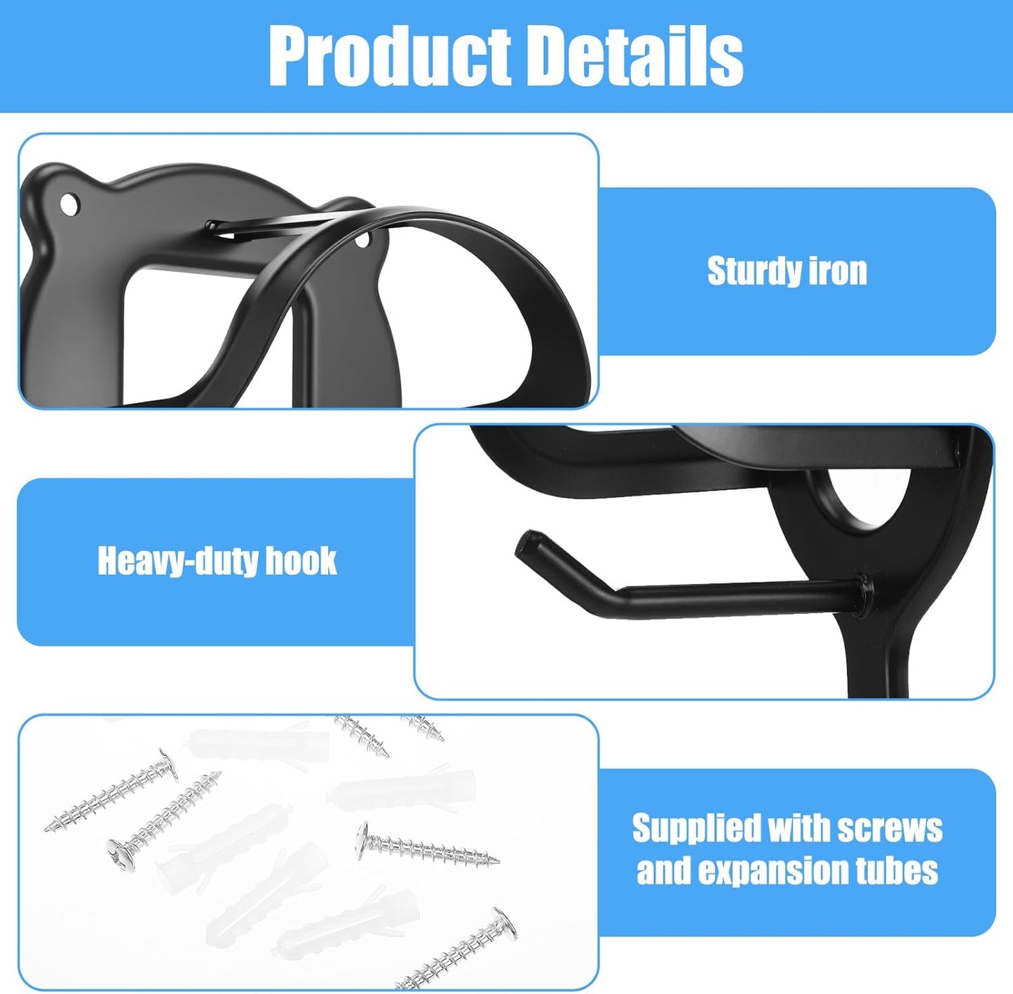 6 Counts Horse Bridle Rack, Iron Bridle Bracket with Tubes and Screw, Wall Mount for Horse Tack Storage, Halter Hanger, Tack Room and Barn Supplies, Black