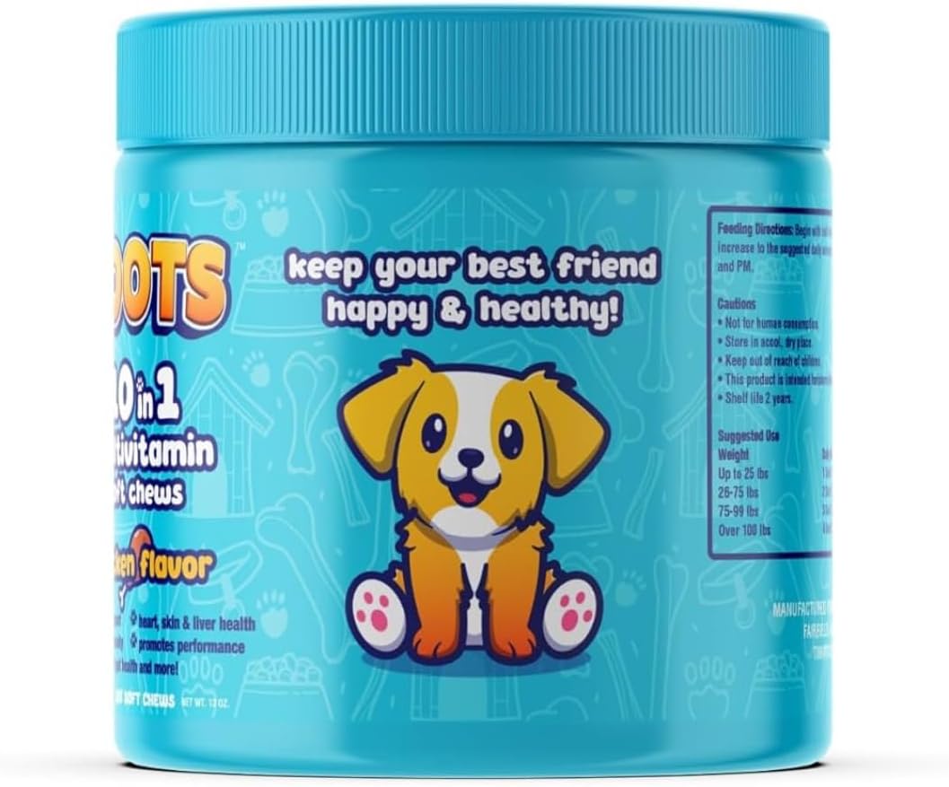 Toots 10-in-1 Multivitamin for Dogs -120ct Chicken Flavor Soft Chews for Hip and Joint, Skin and Coat, and Immune Support - Organic, Gluten-Free Dog Vitamins for All Breeds and Ages