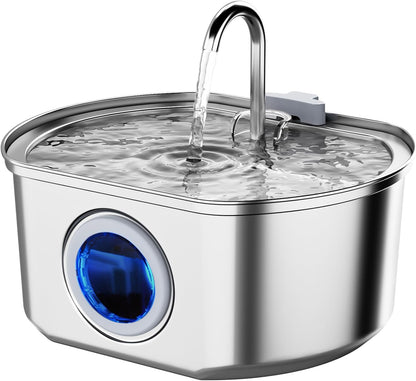 Cat Water Fountain Stainless Steel: 108oz/3.2L Cat Fountain for Drinking- Pet Water Fountain Inside - Automatic Dog Watering Dispenser Bowl - Pet Feeding & Watering Supplies - Water Level Window