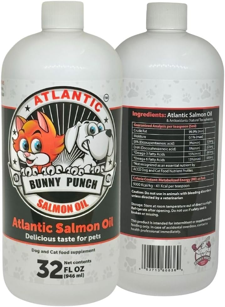 32 oz Salmon Oil for Dogs & Cat's, 100% Pure Atlantic Salmon Oil, Supplemental Fish Oil for Healthy Dog's Coats, Omega 3 Dog Fish Oil Liquid for Coats and Itchy Dry Skin, Helps with HIPS & Joints.