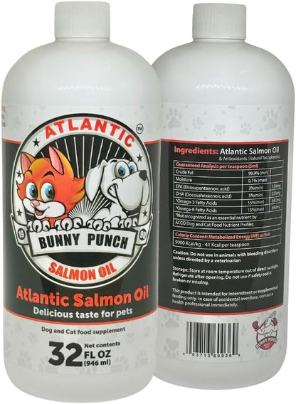 32 oz Salmon Oil for Dogs & Cat's, 100% Pure Atlantic Salmon Oil, Supplemental Fish Oil for Healthy Dog's Coats, Omega 3 Dog Fish Oil Liquid for Coats and Itchy Dry Skin, Helps with HIPS & Joints.