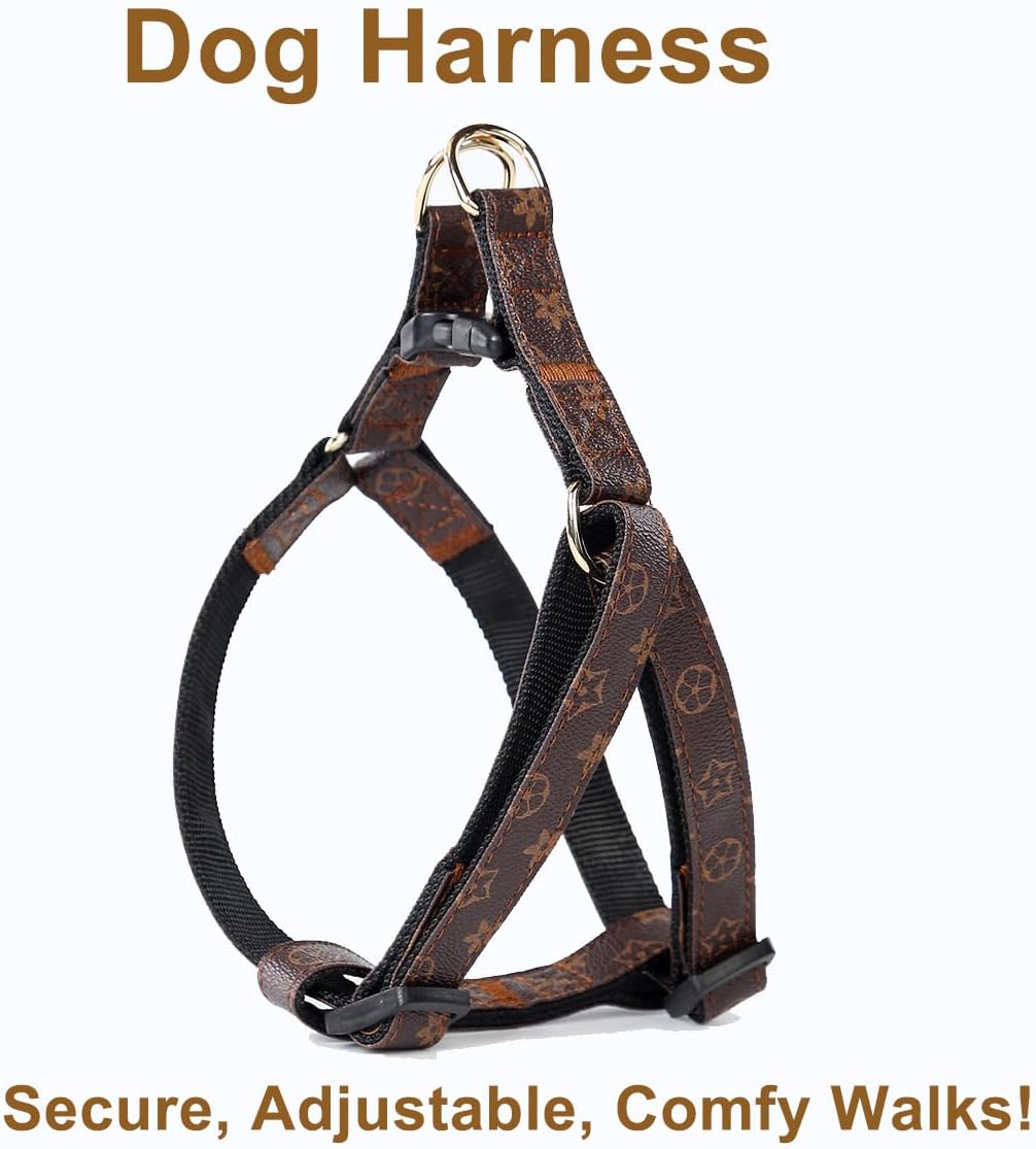 Dog Collar Harness and Leash-Adjustable and No Pull pet Harness for Dogs with Plastic Buckle, Stylish Pattern for Small Medium or Large Boy and Girl Dog