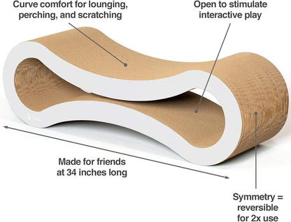 Double-Sided Infinity Cat Scratcher Lounge - Durable Recycled Corrugated Cardboard Cat Scratching Bed