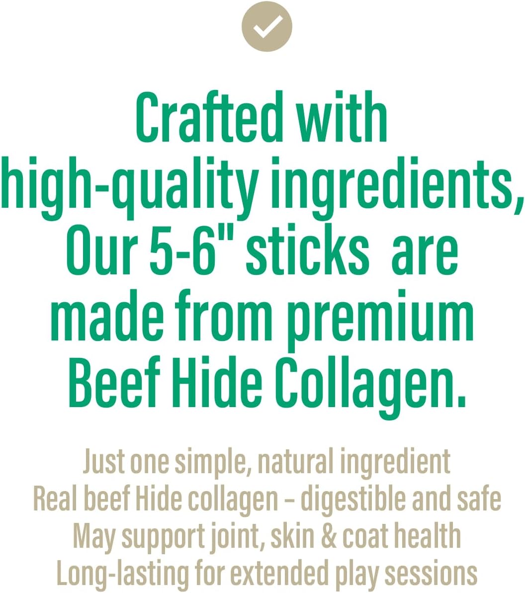 Chewer's Joy Collagen Sticks 5-6" (5 Count) - Natural Dog Treats - Single Ingredient Long-Lasting Chews, High Protein