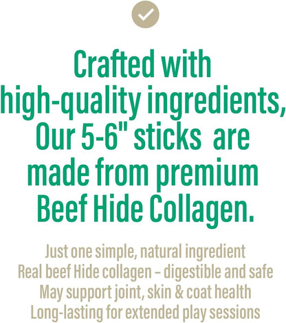 Chewer's Joy Collagen Sticks 5-6" (5 Count) - Natural Dog Treats - Single Ingredient Long-Lasting Chews, High Protein