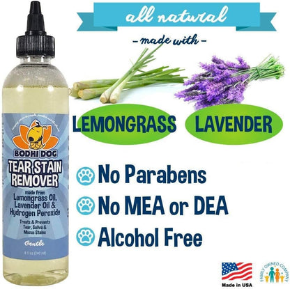 Bodhi Dog Tear Stain Remover - Removes Tears, Saliva & Mucus Stains from Dogs & Cats - Gentle, Natural Solution for Sensitive Fur & Coats, Alcohol-Free, Made in USA (8 Fl Oz)