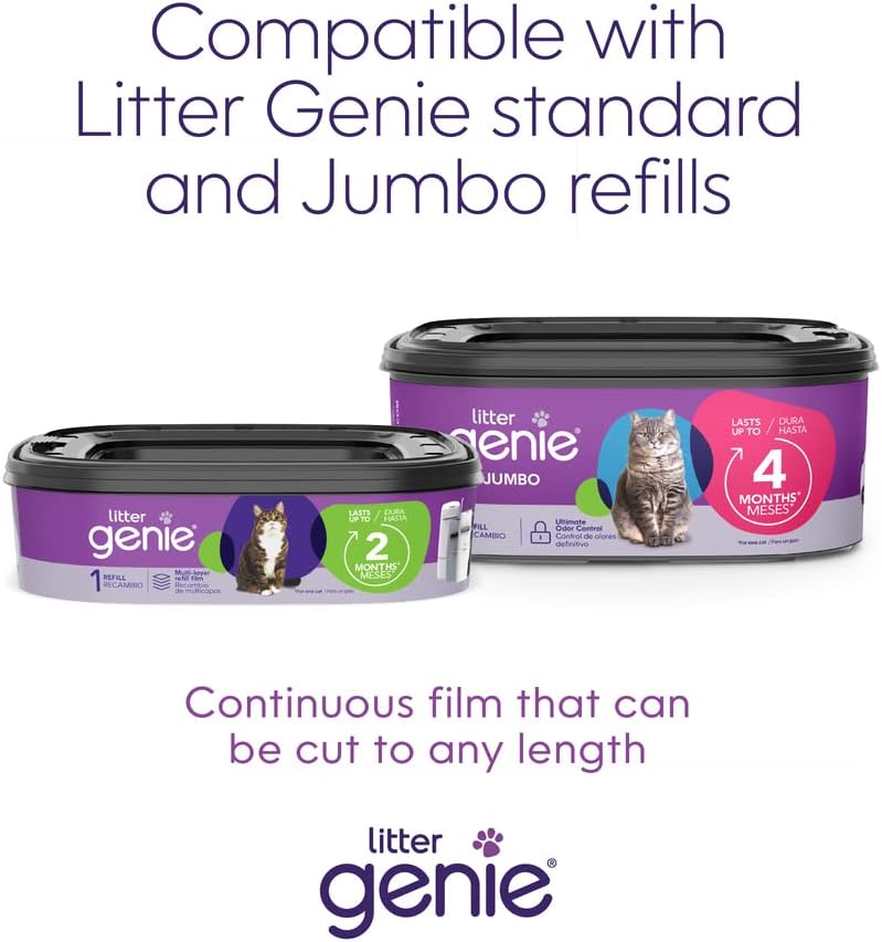 Litter Genie Standard Pail (Silver) | Cat Litter Box Waste Disposal System for Odor Control | Includes 1 Square Refill Bag