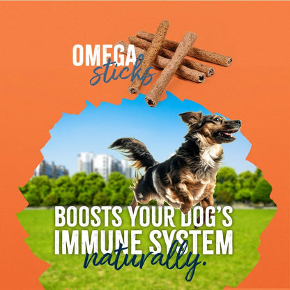 Omega Sticks for Dogs 15 Pack – Natural Collagen Dog Chews Wrapped in Wild-Caught Salmon Skin – High in Omega-3 & 6 – Joint, Skin & Coat Support – Grain-Free, Digestible Treats