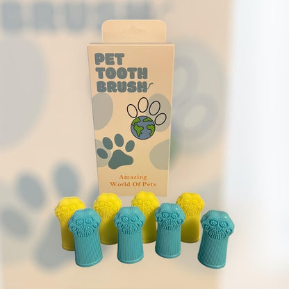 Dog Toothbrush PAW, 360 Tooth Brushing Kit, Cat Toothbrush, Dog Teeth Cleaning, Finger Tooth brush, Dental Care, Small & Large Pets, Toothpaste Not Included (Blue Yellow, 8 Count (pack of 8))