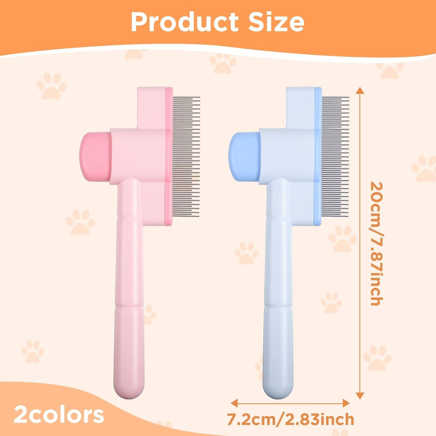 2 Pcs Pet Flea Hair Comb Self Cleaning Cat Brush with Release Button Comfort Safety Stainless Steel Brush Short Long Hair Removal Dogs Grooming Comb for Shedding Tangles