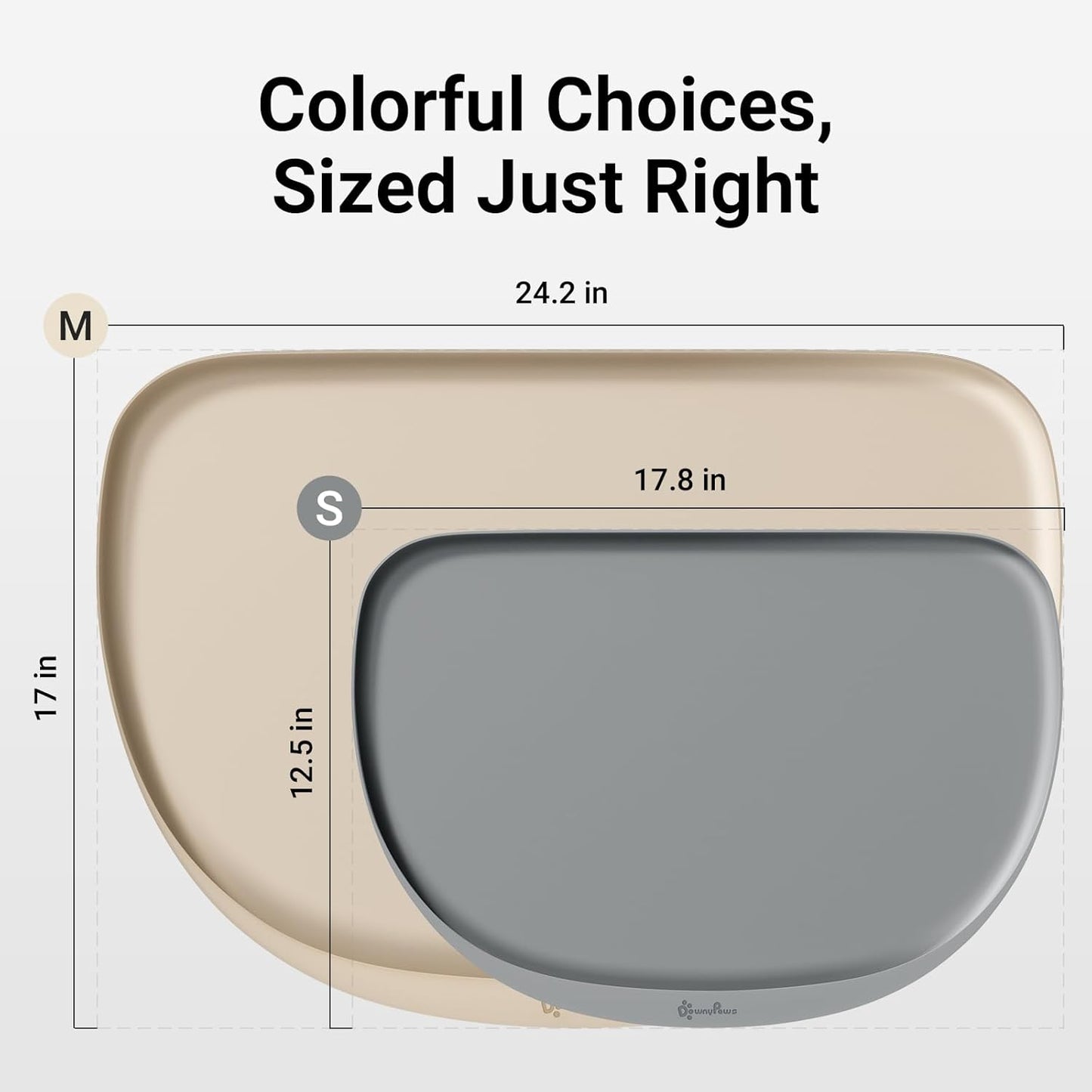 DownyPaws Cat Food Mats for Floors Waterproof, BPA Free Silicone Pet Feeding Mat, Non-Slip Pet Food Mat with High Raised Edge, Cat Placemat for Messy Drinkers, 18"×12.5", Gray