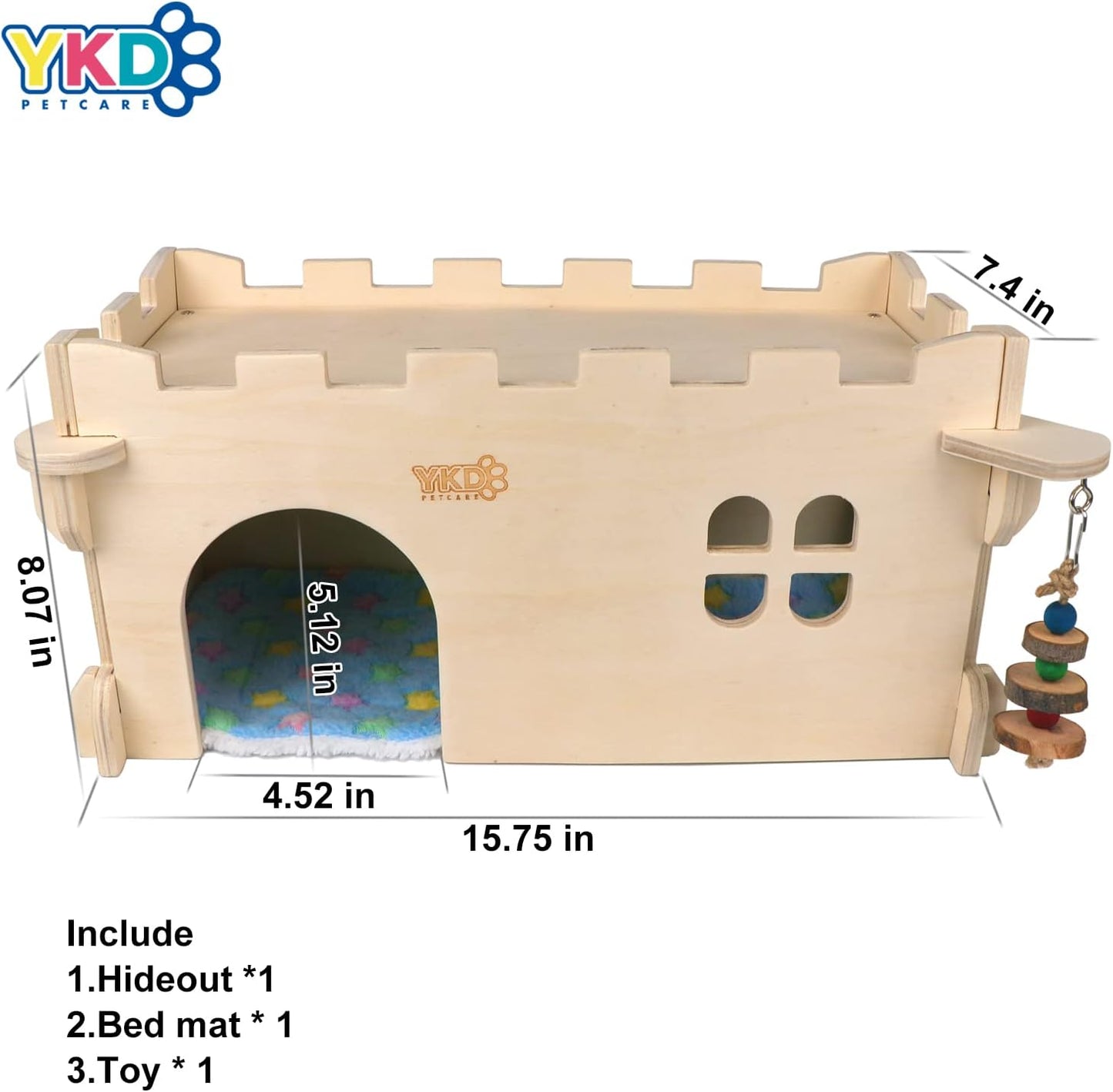 YKD 3-in-1 Guinea Pig and Chinchilla Castle Series: Wooden Large, Medium and Top Bridge Bundle Suit