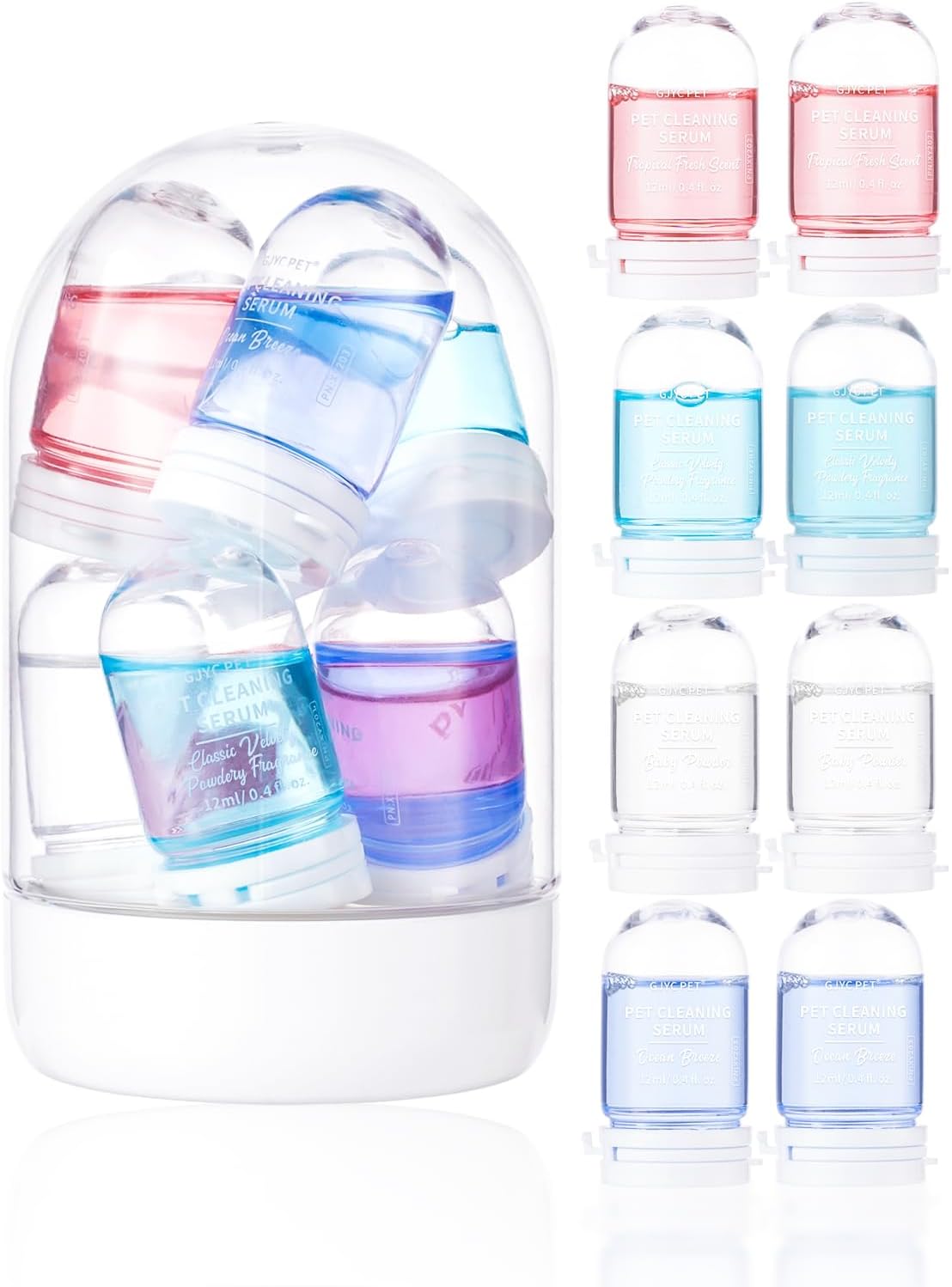 Waterless Dog & Cat/Kitten Shampoo – Odor Control, Safe to Lick, Plant-Based, No Bath Needed – Stain Remover – 8 x 0.41 fl oz (12ml) Travel Tubes – 4 Calming Scents – Ideal for Sensitive Pets