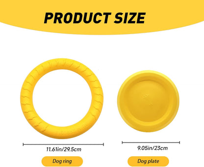 WishLotus Dog Ring Toy and Flying Disc, Interactive Floating Dog Toys Set for Outdoor, Training and Teeth Cleaning Chewers Fetch Toys for Large Dogs (Yellow)