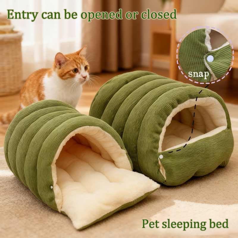 Cat Dog Cave Bed, 2026 New Winter Cave for Dog and Cat, Warm Plush Covered Cat House with Removable Cushion, Soft Sleeping Bed for Indoor Cats(Green,L)