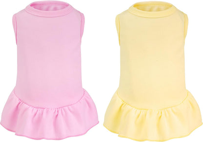 2 Pcs Dog Dresses Cat Skirt Solid Color Dog Clothes Summer Sleeveless Puppy Girl Clothes for Small Pet Dogs Cats (Yellow,Pink, Medium)