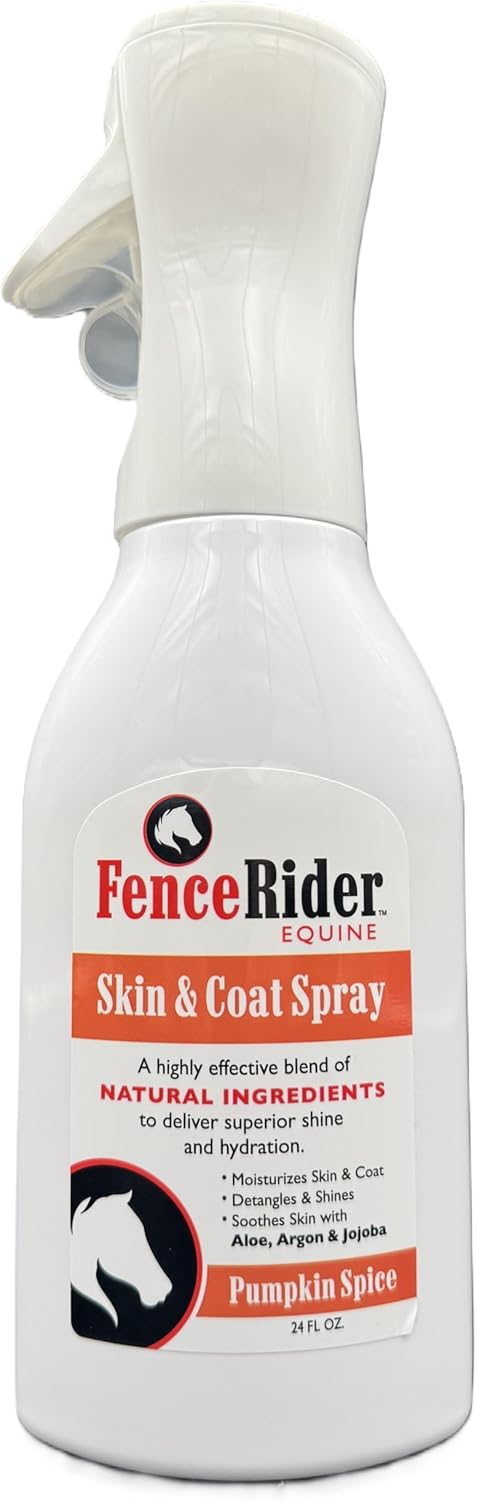 Fence Rider Skin & Coat Spray for Horses, Blend of Premium Natural Ingredients to Soothe Skin and Shine Coat, 24 oz Ready to Use (Pumpkin Spice)